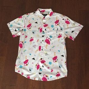 Festive flamingo button down